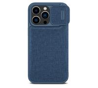 iPhone 14 Pro Max Étui NILLKIN Qin Pro Leather avec Pochettes CB & Cache Caméra Coulissant (Bleu)