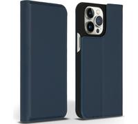 iPhone 14 Pro Max Housse iPhone 14 Pro Max Housse en cuir Premium Slim Book Case Véritable cuir bleu foncé Accezz