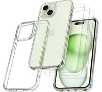 Iphone 15 6.1 Inch Case, With 3 Armor Tempered Glass Films, Never Yellowing Military Standard, Shock Resistant And Scratch Resistant Protective Case Transparent
