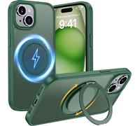 Iphone 15 Case 6.1 Inch Compatible With Magsafe, Shockproof Matte Mobile Phone Case With Invisible Stand, Anti-Scratch Back Protective Case (Green)
