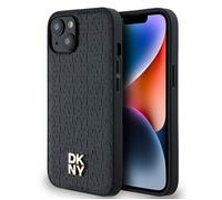IPhone 15 Case - DKNY Leather Monogram Pattern Metal Logo MagSafe (DKHMP14SPSHRPSK) - Noir
