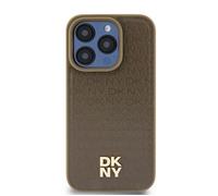 IPhone 15 Case - DKNY Leather Pattern Metal Logo MagSafe (DKHMP15SPSHRPSW) - Brown