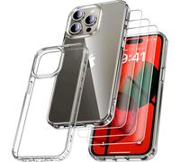 Iphone 15 Pro 6.1 Inch Case, With 3 Armor Tempered Glass Films, Never Yellowing Military Standard, Shock Resistant And Scratch Resistant Protective Case Transparent