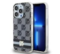 IPhone 15 Pro Case - DKNY IML Checkered Mono Pattern & Printed Stripes MagSafe (DKHMP15LHCPTSK) - Noir