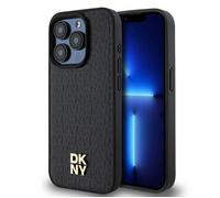 IPhone 15 Pro Case - DKNY Leather Pattern Monogram Monogram Metal Logo MagSafe (DKHMP15LPSHRPSK) - Noir