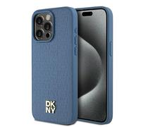 IPhone 15 Pro Max Case - DKNY Leather Monogram Pattern Metal Logo MagSafe (DKHMP15XPSHRPSB) - Bleu