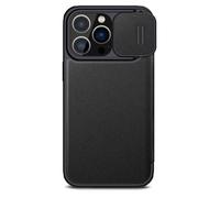 Iphone 15 Pro Max Étui Nillkin Qin Pro Leather Avec Pochettes Cb & Cache Caméra Coulissant (Noir)