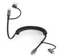 Iphone 16 15 Pro Max Usb C Cable Spiral Car 1.2m, Multi Usb Cable 4 In 1 Universal Charging Apple Carplay Type C With Usb A/Lightning Ports For Iphone 14 13 12 11 Xr Xs 8 Plus Mini