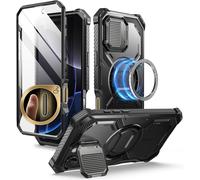 Iphone 16 Pro Max Case With Built-In Camera Protector Stand [Compatible With Camera Button & Magsafe] [Military Protection] Armorbox Full Body Case With Screen Protector,Black