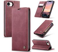 Iphone 16E 5G Premium Leather Flip Case Cover With Card Slot And Stand Function For Iphone 16E 5G Wine Red