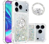 Iphone 17 Pro Case Cover With Stand,Glitter Rhinestone Moving Sand Liquid Shiny Transparent Tpu Silicone Cover For Iphone 17 Pro Love Silver Ybz