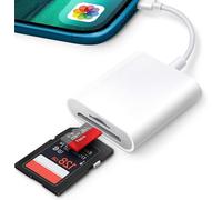 iPhone 2 in 1 SD Card Reader with Dual Micro SD/TF Slot, Camera Memory Card Adapter for iPhone 8/14/13/12, Plug and Play
