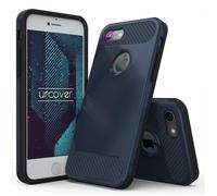 iPhone 7 Coque, Urcover Cross Case Dual Layer [Look Carbone] Housse Étui Téléphone Smartphone Bleu Foncé pour Apple iPhone 7 Cover