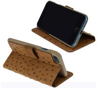 IPhone 7 Étui En Cuir Livre Exclusif En Cuir D'Autruche Look Cognac
