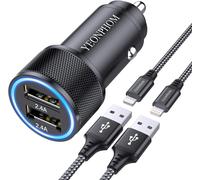 Iphone Car Charger With 2 Lightning Cables [Apple Mfi Certified],Fast Usb Car Cigarette Lighter Charger 2.4 A Usb Car Charger Adapter For Iphone 14 13 12 11 Pro Max/Xs/X/8/7!