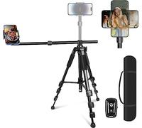 iPhone Tripod for Overhead Video Recording [Heavy Duty & Ultra-Stable], 25in Horizontal Long Extendable Boom, 360° Rotation iPhone Tripod Stand with Remote, Vertical 71" Tall Phone Tripod