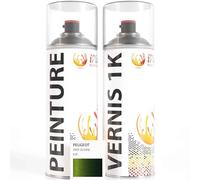 ipixline Kit Retouche Peinture Carrosserie Voiture - Bombe Aérosol Peinture Auto 400 ml, Vernis Brillant 1k 400 ml - Compatible avec Peugeot - Vert Olivine KJR