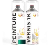 ipixline Kit Retouche Peinture Carrosserie Voiture - Bombe Aérosol Peinture Auto 400 ml, Vernis Brillant 1k 400 ml - Compatible avec Peugeot - Vert Ceylan KRUC