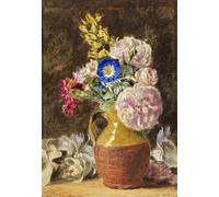 IPLUPJDY Peinture Poster Abstraite Tableau Mural Peinture sur Toile Fleurs mélangées dans un pichet marron et fauve par William Henry Hunt Pour les Décorations pour la Maison 60x90cm