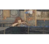 IPLUPJDY Peinture Poster Abstraite Tableau Mural Peinture sur Toile Je me verrouille ma porte de Fernand Khnopff Art Mural en Toile Pour les Décorations pour la Maison 60x90cm