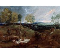 IPLUPJDY Peinture Poster Abstraite Tableau Mural Peinture sur Toile Paysage au coucher du soleil avec un berger et son troupeau par Anthony Van Dyck Pour les Décorations pour la Maison 60x90cm