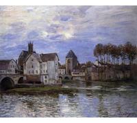 IPLUPJDY Peinture Poster Abstraite Tableau Mural Peinture sur Toile Pont De Moret Au Coucher Du Soleil Le Pont De Moret Au Soleil Couchant par Alfred Sisle Pour les Décorations pour la Maison 60x90cm