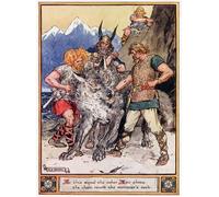 IPLUPJDY Peinture Poster Art Mural en Toile Impression Tableaux À ce signal l'autre Ase jeta la chaîne autour du cou du monstre par Charles Edmund Brock Pour la Décoration Murale 60x90cm