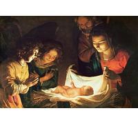 IPLUPJDY Peinture Poster Art Mural en Toile Impression Tableaux Adoration du Ba de Gerrit Van Honthorst Peinture Affiche Pour la Décoration Murale 60x90cm