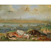 IPLUPJDY Peinture Poster Art Mural en Toile Impression Tableaux Créatures des quatre continents dans un paysage de Ferdinand Van Kessel Peinture Affiche Pour la Décoration Murale 60x90cm