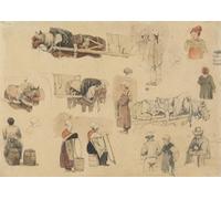 IPLUPJDY Peinture Poster Art Mural en Toile Impression Tableaux Esquisses de paysans et de chevaux de trait par Samuel Prout Peinture Affiche Pour la Décoration Murale 60x90cm