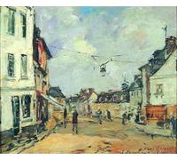 IPLUPJDY Peinture Poster Art Mural en Toile Impression Tableaux Fervaques La Rue Principale d'Eugène Louis Boudin Peinture Affiche Pour la Décoration Murale 60x90cm