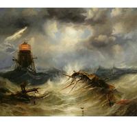 IPLUPJDY Peinture Poster Art Mural en Toile Impression Tableaux the Lighthouse Storm Raging By carmichael Peinture Affiche Pour la Décoration Murale 60x90cm