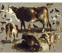 IPLUPJDY Peinture Poster Tableaux Moderne Image Abstraites Études de vaches poules coqs une oie et un mouton par Rosa Bonheur Art Poster Mural Pour la Décoration Murale 60x90cm