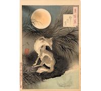 IPLUPJDY Peinture Poster Tableaux Moderne Image Abstraites la lune sur la plaine de Musashi de la série des cent aspects de la lune de Tsukioka Yoshitoshi Pour la Décoration Murale 60x90cm