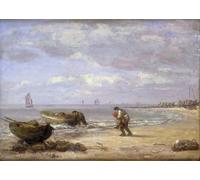 IPLUPJDY Peinture Poster Tableaux Moderne Image Abstraites Marée basse près d'Honfleur par Eugène Louis Boudin Art Poster Mural Pour la Décoration Murale 60x90cm