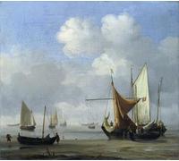 IPLUPJDY Peinture Poster Tableaux Moderne Image Abstraites Petits navires hollandais échoués à basse mer dans un calme par Willem Van De Velde le Jeune Pour la Décoration Murale 60x90cm