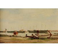 IPLUPJDY Peinture Poster Tableaux Moderne Image Abstraites Vue de Nyholm avec grue et navires de guerre par Christoffer Wilhelm Eckersberg Art Poster Mural Pour la Décoration Murale 60x90cm
