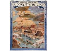 IPLUPJDY Portrait Tableaux Tableaux Moderne Peinture sur Toile Ballon dirigeable et ballon au-dessus de Paris par Eugène Grasset Art Poster Mural Pour la Décoration Murale 60x90cm