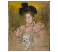 IPLUPJDY Tableaux Célèbres Impressions d'Art Image sur Toile Femme en costume de framboise tenant un chien par Mary Cassatt Tableaux en Toile Pour les Décorations pour la Maison 60x90cm