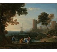IPLUPJDY Vintage Impressions sur Toile Tableaux en Toile Affiche Décorative Vue avec l'Enlèvement d'Europe par Claude Lorrain Nordique Peinture Pour la Décoration de la Chambre à Coucher 60x90cm