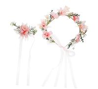 iplusmile 1 ensemble Couronne de Fleurs Pearl Butterfly pour Mariée Bandeau Floral Ajustable avec Bracelet pour Plage et Événements Spéciaux