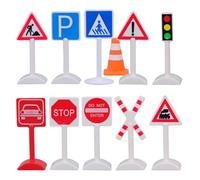 iplusmile 1 Jeu De Mini Panneaux De Signalisation : Jeu De Simulation pour Enfants avec Panneau D'arrêt, Feu De Circulation, Barrage Routier Et Signal De Passage Piéton pour Table De