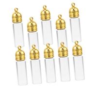 iplusmile 10 pièces Lot de Mini Fioles Verre Transparentes avec Bouchon Doré Flacons DIY pour Souhaits Breloques Décoratives Petites Durables et Polyvalentes