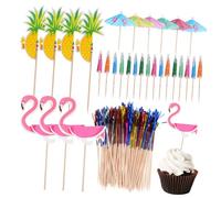 iplusmile 140 Pièces Set Décorations pour Gâteaux et Petits Fours Piques Fruits et Parapluies pour Fêtes Insertion Facile et Design Varié Accessoires Sécurisés pour Buffet et Réceptions