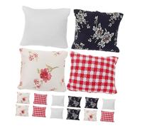 iplusmile 16 Pièces Scale Mini Sofa Cushions Set for Doll House Decor Cozy Tiny Throw Pillows in Floral and Check Patterns for DIY Craft and Mini Furniture Accessories