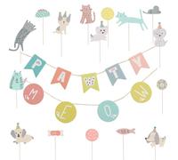 iplusmile 2 Ensembles Bannières pour Animaux de Compagnie, Guirlande Fanion en Papier Cordes et Autocollants, Décoration pour Fête D’anniversaire de Chat et Fête pour Animaux de Compagnie