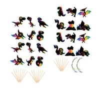 iplusmile 2 ensembles Kit de Loisirs Créatifs Dinosaure à Gratter pour Garçon Fille avec Papier Scratch Coloré avec Cartes Bois et Rubans Activité Manuelle pour Développer la Coordination