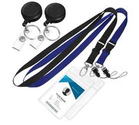 iplusmile 2 ensembles Porte Badge Transparent PVC Étanche avec Lanière et Boucle Lot de Porte Cartes Identités pour Employés et Étudiants Protection pour Cartes Didentité et Crédit