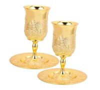 iplusmile 2 Ensembles Shabbos Goblet with Tray Embossed Alloy Wine Chalice for Havdalah Jewish Holiday Blessings Rituals