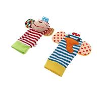 iplusmile 2 pièces Chaussettes et Bracelets Hochet pour Garçon Fille Jouets de Réconfort et Singe de Naissance Stimule la Coordination et Intérêt des Nouveaux